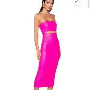 AKIRA Strapless Hot Pink Dress vegan leather